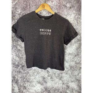 Vibe N' Shirt Top Tee Womens Teens XS Grey acid wash Cropped Skate School Hippie